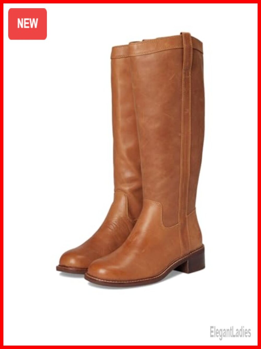 Waterproof Italian Leather Knee-High Boots Square Toe Block Heel Equestrian